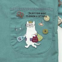 ネコまるけ　釦リボンあきリブカッポウ（ねこ　ネコ　猫）