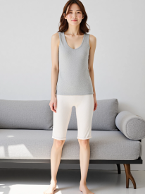 婦人綿100％強撚糸パターンメッシュ５分丈ボトム