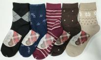 婦人靴下　毛混 5柄クルーソックス【滑り止め付き】