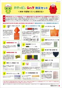 【防災用品16点】ガチャピン・ムック　それ逃げろ防災セット　フード付バックパック　お子様向け