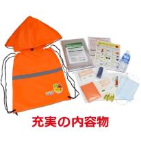 【防災用品16点】ガチャピン・ムック　それ逃げろ防災セット　フード付バックパック　お子様向け