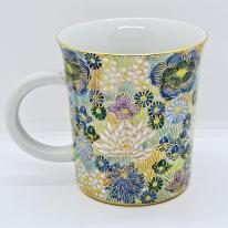 九谷焼マグカップ／花詰（青）