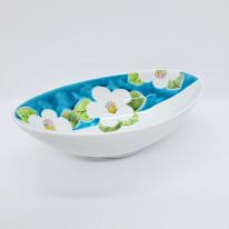 九谷焼楕円鉢／青椿