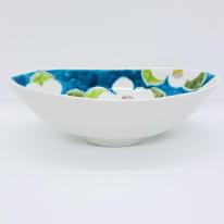 九谷焼楕円鉢／青椿