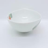 九谷焼楕円鉢／赤椿