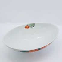 九谷焼楕円鉢／赤椿