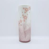 九谷焼6号寸胴花瓶／銀彩桜ピンク