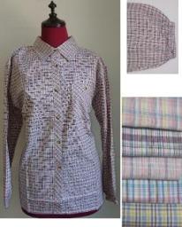 【3Lサイズ】婦人 ブラウス 袖口ゴム 格子 6枚 長袖ブラウス チェック柄ブラウス レディース