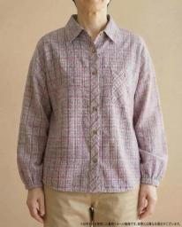 【3Lサイズ】婦人 ブラウス 袖口ゴム 格子 6枚 長袖ブラウス チェック柄ブラウス レディース