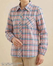 【3Lサイズ】婦人 ブラウス 袖口ゴム 格子 6枚 長袖ブラウス チェック柄ブラウス レディース