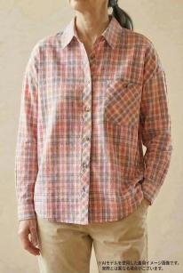 【3Lサイズ】婦人 ブラウス ロールアップ 格子 6枚 長袖ブラウス チェック柄 レディース