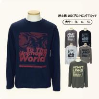 【大寸：ロビンソン】紳士　綿100　プリント　ロングＴシャツ　カットソー　メンズ　長袖　年間物