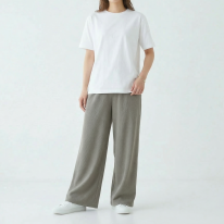 【春夏新作】ストレッチワイドパンツ　ヘリンボーン柄 ミセス レディースアパレル 当日出荷