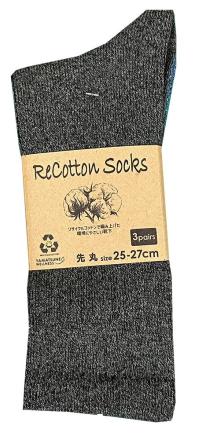 リサイクルコットン レギュラー丈 先丸 ３足組 25-27ｃｍ