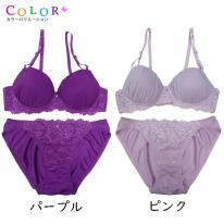 ジョーゼット×ニットレースノンワイヤーブラジャー&ショーツセット