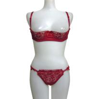 透けるチュールハーフカップブラ＆脇ループTバック