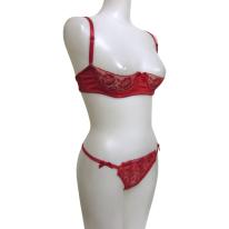 透けるチュールハーフカップブラ＆脇ループTバック