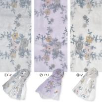 2025SS パステルカラー フラワー刺繍 オーガンジー ストール 夏 涼しげ 軽やか 透け感