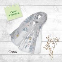 2025SS パステルカラー フラワー刺繍 オーガンジー ストール 夏 涼しげ 軽やか 透け感