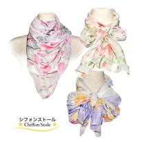 新作 ストール シフォン 花柄 冷房対策 日焼け防止 日差しよけ ワンポイント 幅26cm×長さ31