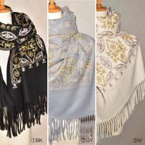 2025 ストール 秋冬 大判 刺繍 フリンジ おしゃれ パターン柄 防寒 レディース 通勤 紫外 
