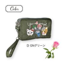 【定番】2025 新作 ポーチ 猫 刺繍 化粧ポーチ 小物入れ 3連ファスナー 3連ポケット ポーチ