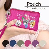 【定番】2025 新作 ポーチ 猫 刺繍 化粧ポーチ 小物入れ 3連ファスナー 3連ポケット ポーチ