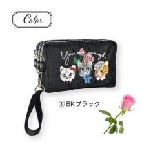 【定番】2025 新作 ポーチ 猫 刺繍 化粧ポーチ 小物入れ 3連ファスナー 3連ポケット ポーチ