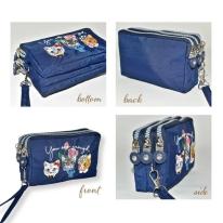 【定番】2025 新作 ポーチ 猫 刺繍 化粧ポーチ 小物入れ 3連ファスナー 3連ポケット ポーチ