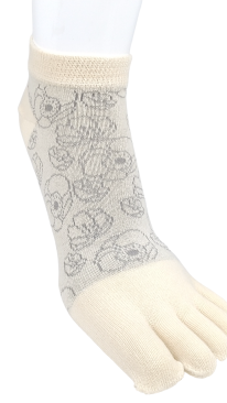 【5本指ソックス】　オーガニックコットン　スパイラル花　ショート丈　ゆったり口ゴム