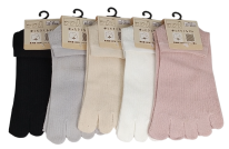 【5本指ソックス】　つま先までメッシュ無地　ゆったり口ゴム　表糸綿100％　ショート丈