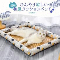 ひんやり涼しい！ペット用クールベッド　犬・猫用 和風 猫柄 クッションベッド