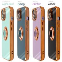 ＜スマホケース＞iPhone 14用　スマホリング付メタリックバンパーソフトカラーケース