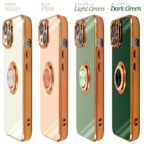 ＜スマホケース＞iPhone 14用　スマホリング付メタリックバンパーソフトカラーケース