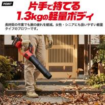 最大風速55m/sのパワフルな送風で落ち葉を吹き飛ばす　充電式ハンディブロワー