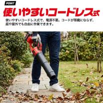 最大風速55m/sのパワフルな送風で落ち葉を吹き飛ばす　充電式ハンディブロワー