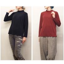 襟シアープリーツ　無地長袖Tシャツ