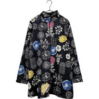 【3L】裏起毛　花柄プリント　ハーフジップチュニック