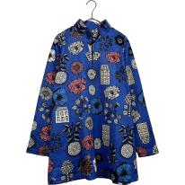 【3L】裏起毛　花柄プリント　ハーフジップチュニック