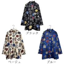 【3L】裏起毛　花柄プリント　ハーフジップチュニック