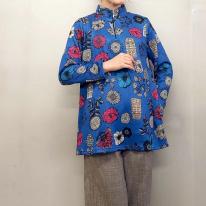 【3L】裏起毛　花柄プリント　ハーフジップチュニック