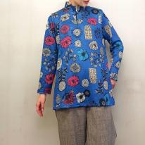 【3L】裏起毛　花柄プリント　ハーフジップチュニック