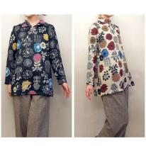 【3L】裏起毛　花柄プリント　ハーフジップチュニック