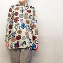 【3L】裏起毛　花柄プリント　ハーフジップチュニック