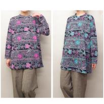 【4L】表起毛　エレガント花柄プリント　BIGチュニック