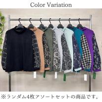 【3L】【お買い得4枚アソート】レース切替え　ボトルネック　カットソー