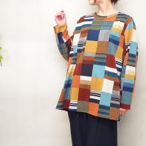 【4L】春物　パッチワーク柄プリント　BIGチュニック