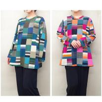 【4L】春物　パッチワーク柄プリント　BIGチュニック