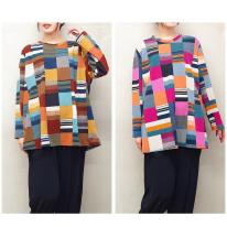 【4L】春物　パッチワーク柄プリント　BIGチュニック