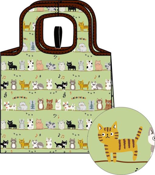保冷エコバッグ　ねこねこ　みどり